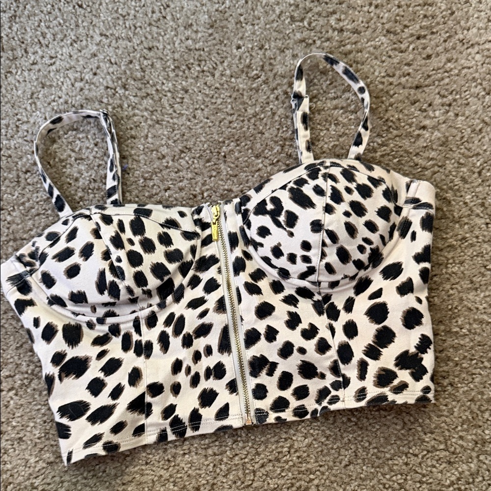 Guess Black and White Spotted Crop Top